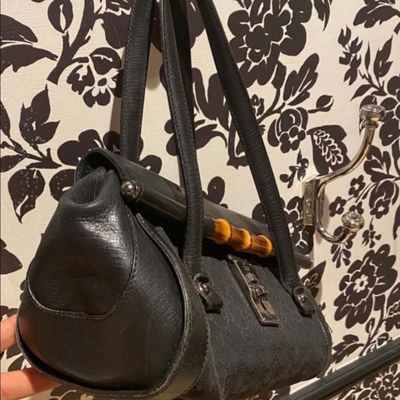 Authentic Gucci Bullet Bag Black  with Bamboo - Picture 2 of 9